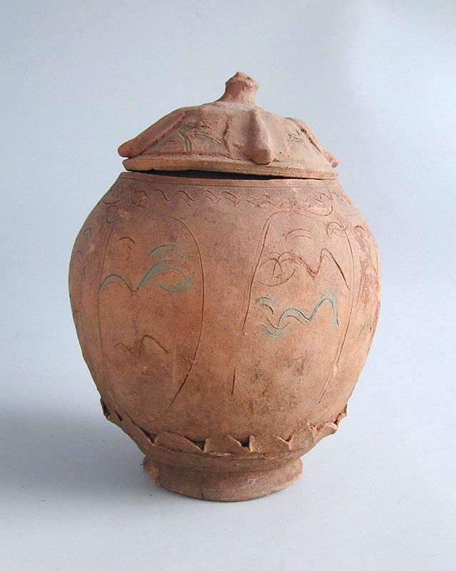 Large Chinese Song / Yuan Dynasty Incised Pottery Buddhist Jar