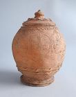 Large Chinese Song / Yuan Dynasty Incised Pottery Buddhist Jar