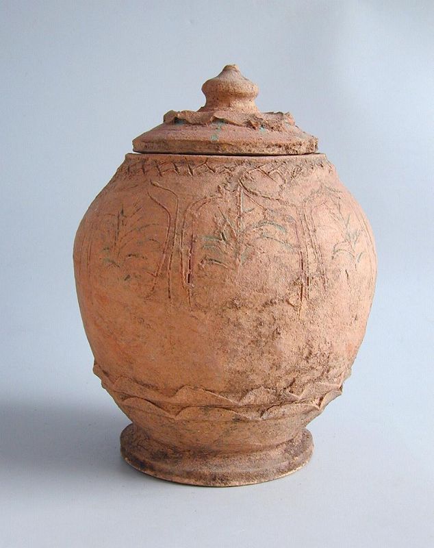 Large Chinese Song / Yuan Dynasty Incised Pottery Buddhist Jar