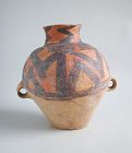 Large Chinese Neolithic Painted Pottery Jar with woven impression