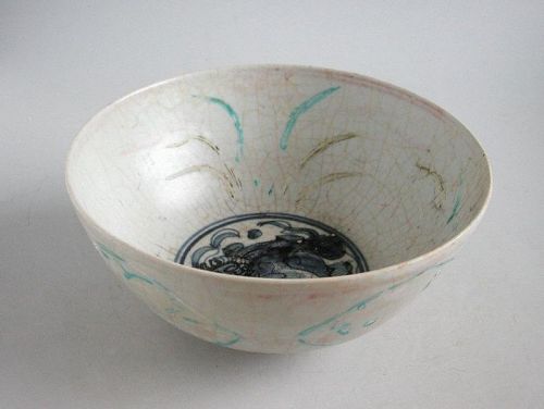 Large & Rare Chinese Ming Dynasty Blue & White Enamelled Bowl