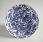 Fine Chinese Ming Dynasty Blue & White Kraak Porcelain Dish -Bird
