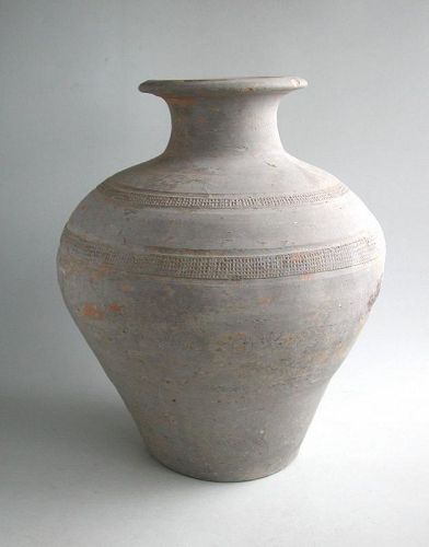 Tall Chinese Warring States / Qin Dynasty Grey Pottery Jar