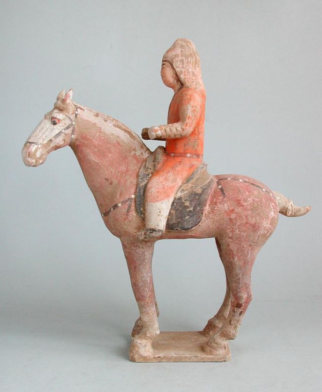 Fine Chinese Tang Dynasty Painted Pottery Horse & Rider SALE