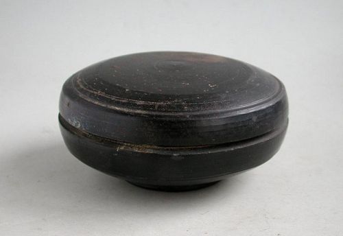 Fine Rare Chinese Yuan Dynasty Burnished Black Pottery Round Box