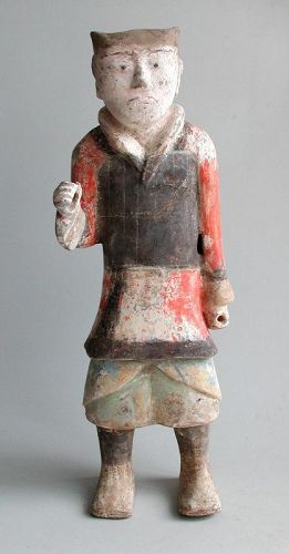 Tall Chinese Western Han Dynasty Painted Pottery Soldier