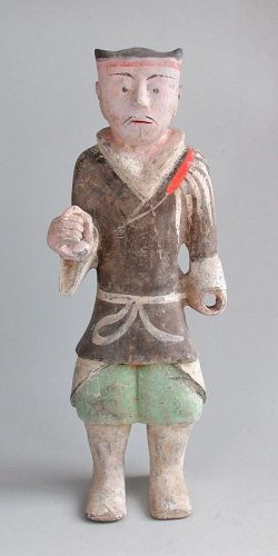 Fine Tall Chinese Western Han Dynasty Painted Pottery Soldier