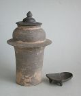 Rare Chinese Yuan Dynasty Pottery Granary Jar, Cover & Winnowing Tray