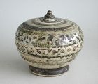 Thai 14th - 15th Century Underglazed Footed Stoneware Box