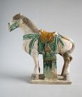 Large Chinese Ming Dynasty Glazed & Painted Pottery Horse