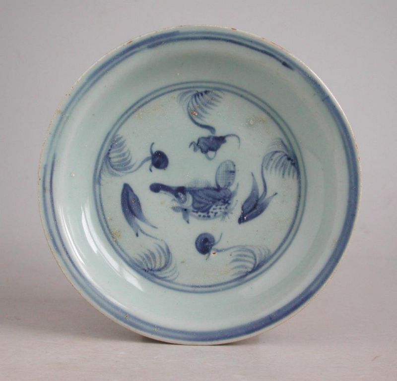 Chinese Ming Dynasty Blue & White Porcelain Dish - Fish Pattern