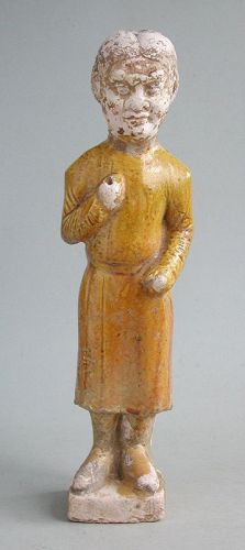 Chinese Tang Dynasty Glazed Pottery Foreign Groom Figure (12")