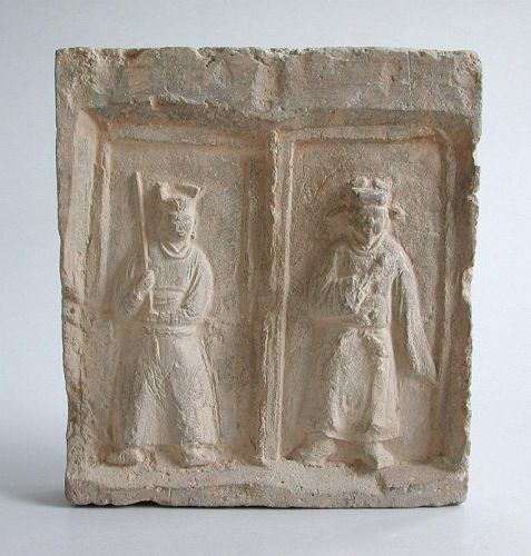 Rare Chinese Song Dynasty Pottery Tile (Two Figures)