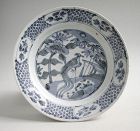 SALE Large Chinese Ming Dynasty Blue & White Porcelain Dish - Phoenix