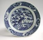 SALE Large Chinese Ming Dynasty Blue & White Porcelain Dish - Phoenix