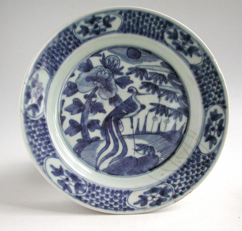 SALE Large Chinese Ming Dynasty Blue &amp; White Porcelain Dish - Phoenix