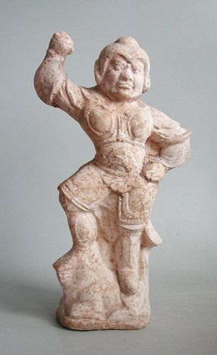 Chinese Tang Dynasty Pottery Guardian Figure on Bull