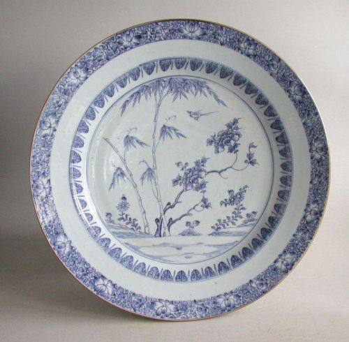 Fine Large Chinese Qianlong Blue & White Porcelain Dish / Charger