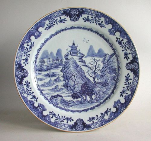 Large Chinese Qianlong 18th Century Blue & White Porcelain Dish