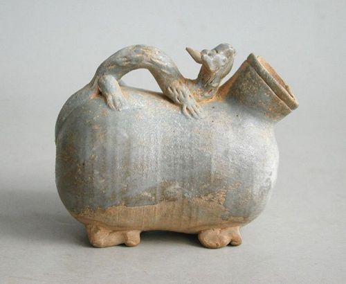 Rare Chinese Song Dynasty Zoomorphic Water Pot with Dragon Handle