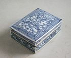 Chinese 19th Century Blue & White Porcelain Box with Inscription