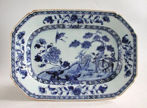 Chinese 18th Century Blue & White Porcelain Dish / Platter - Deer