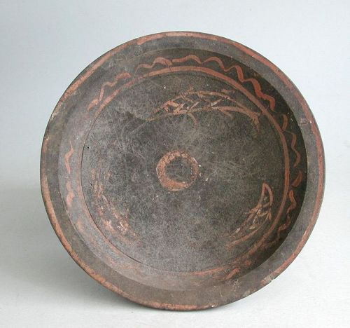 Rare Chinese Han Dynasty Pottery Dish with Painted Fish Pattern