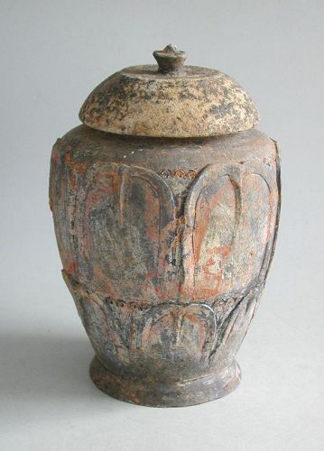 Chinese Song / Yuan Dynasty Buddhist Pottery Lotus Leaf Jar