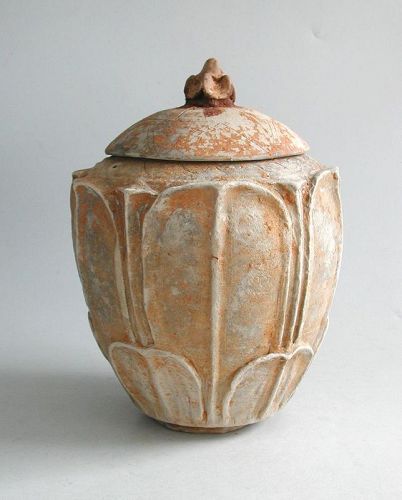 Chinese Song / Yuan Dynasty Buddhist Pottery Lotus Leaf Jar