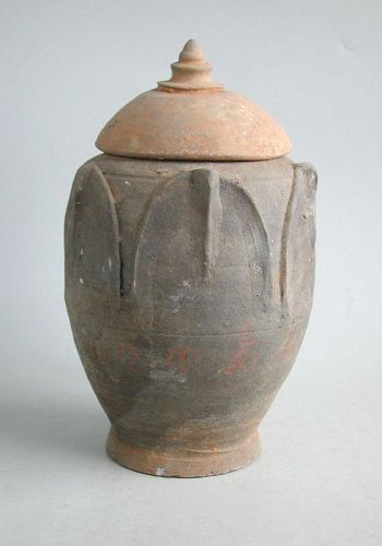 Chinese Song / Yuan Dynasty Buddhist Pottery Lotus Leaf Jar + Sanskrit