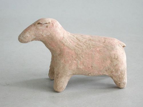 Rare Chinese Warring States Small Painted Pottery Dog (Toy)