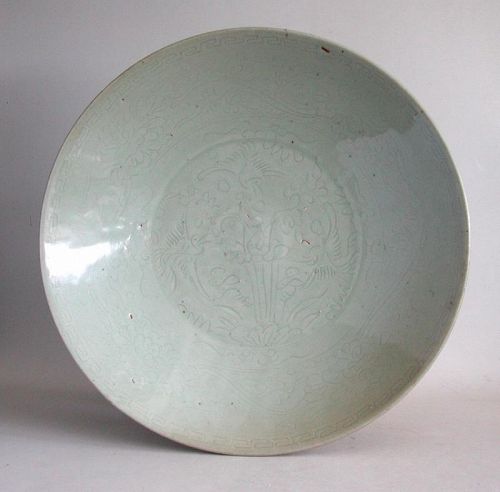 Rare Large Ming Dynasty Swatow Porcelain Celadon Dish (Ex.Lammers)