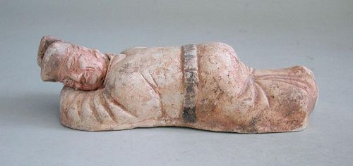 Rare Chinese Tang Dynasty Pottery Prostrate Figure + Inscription