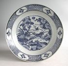 Large Chinese Ming Dynasty Blue & White Porcelain Dish - Bird