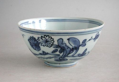 Fine Chinese Ming Dynasty Blue & White Porcelain Bowl - Bird
