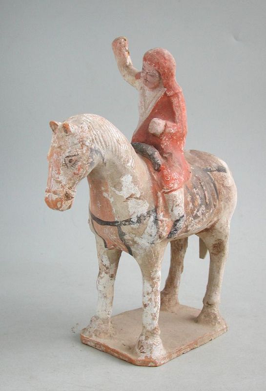 SALE Rare Chinese Northern Zhou Dynasty Painted Pottery Horse & Rider
