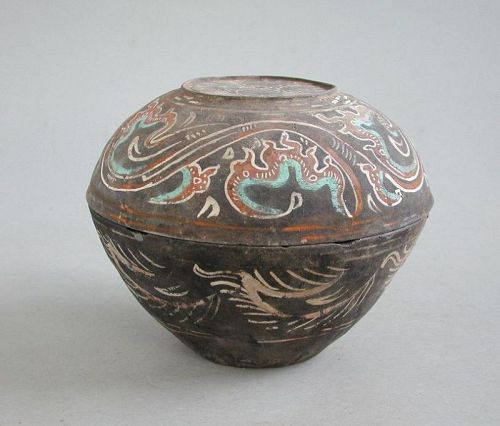 Fine Chinese Han Dynasty Painted Pottery Covered Box