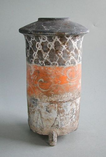 Fine Tall Chinese Han Dynasty Painted Pottery Granary Jar