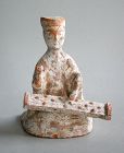 Chinese Han Dynasty Painted Pottery Musician (Zither)