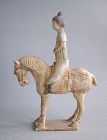 Fine Chinese Tang Dynasty Painted Pottery Horse with Female Rider