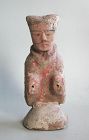Fine Large Chinese Han Dynasty Painted Pottery Kneeling Figure