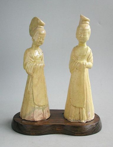 Pair of Chinese Sui Dynasty Glazed Pottery Ladies with Oxford TL Test