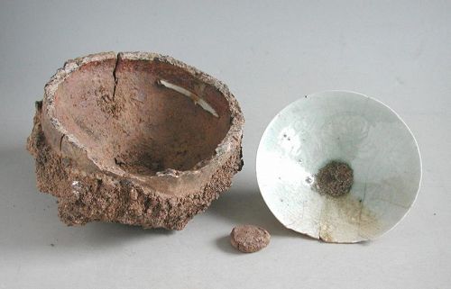 Chinese Song Dynasty Qingbai Porcelain Bowl with Kiln Saggar (study)