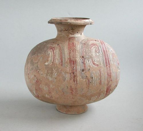 Fine Chinese Han Dynasty Painted Pottery Cocoon Jar