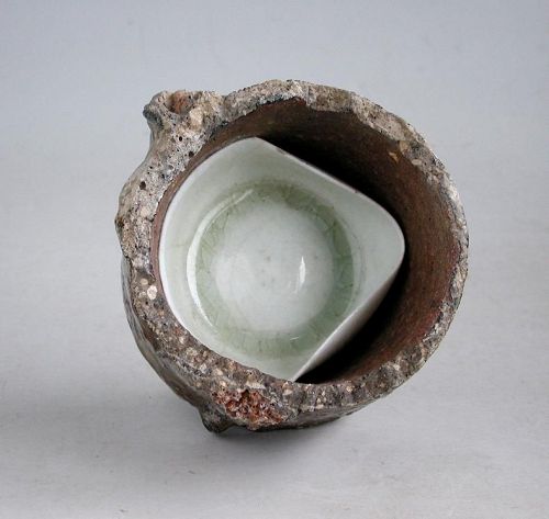 Rare Chinese Song Dynasty Small Qingbai Porcelain Bowl in Kiln Saggar