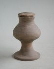 Rare Chinese Warring States Covered Pottery Stem Cup / Jar 475-221 BC