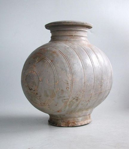 Chinese Western Han Dynasty Incised & Burnished Pottery Cocoon Jar