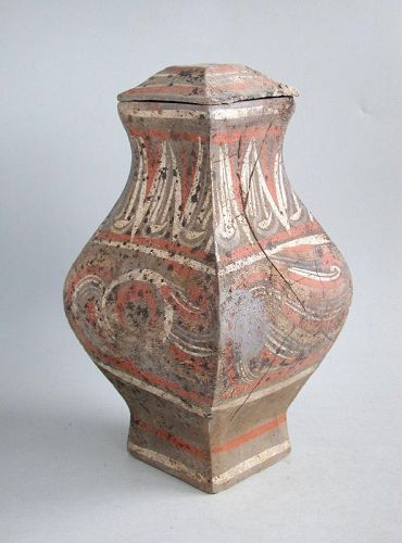 Tall Chinese Han Dynasty Painted Pottery Vase / Jar (Feng Ping)