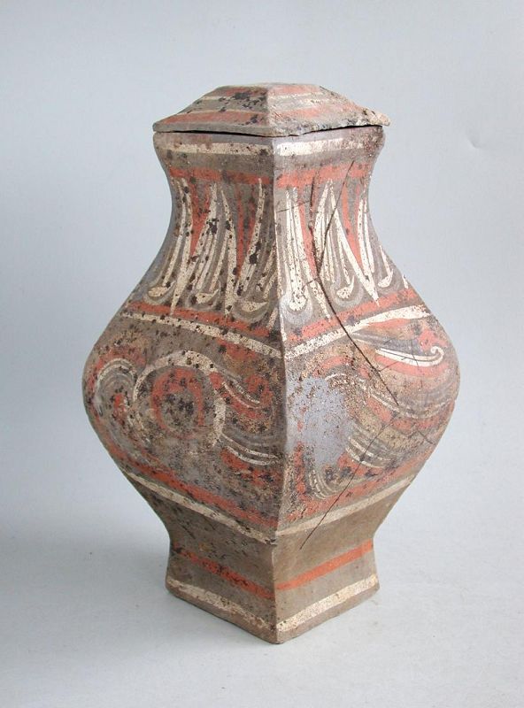 Tall Chinese Han Dynasty Painted Pottery Vase / Jar (Feng Ping)