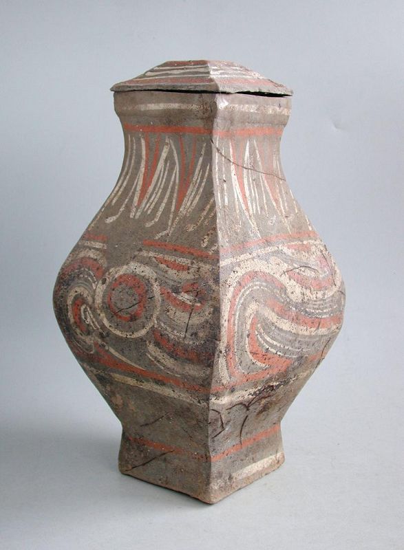 Tall Chinese Han Dynasty Painted Pottery Vase / Jar (Feng Ping)